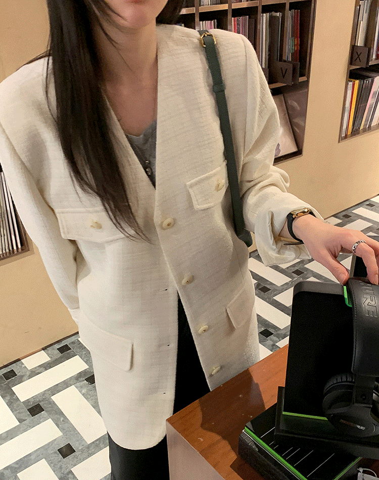 릴리 오버핏 노카라 하프트위드 자켓 (3color)